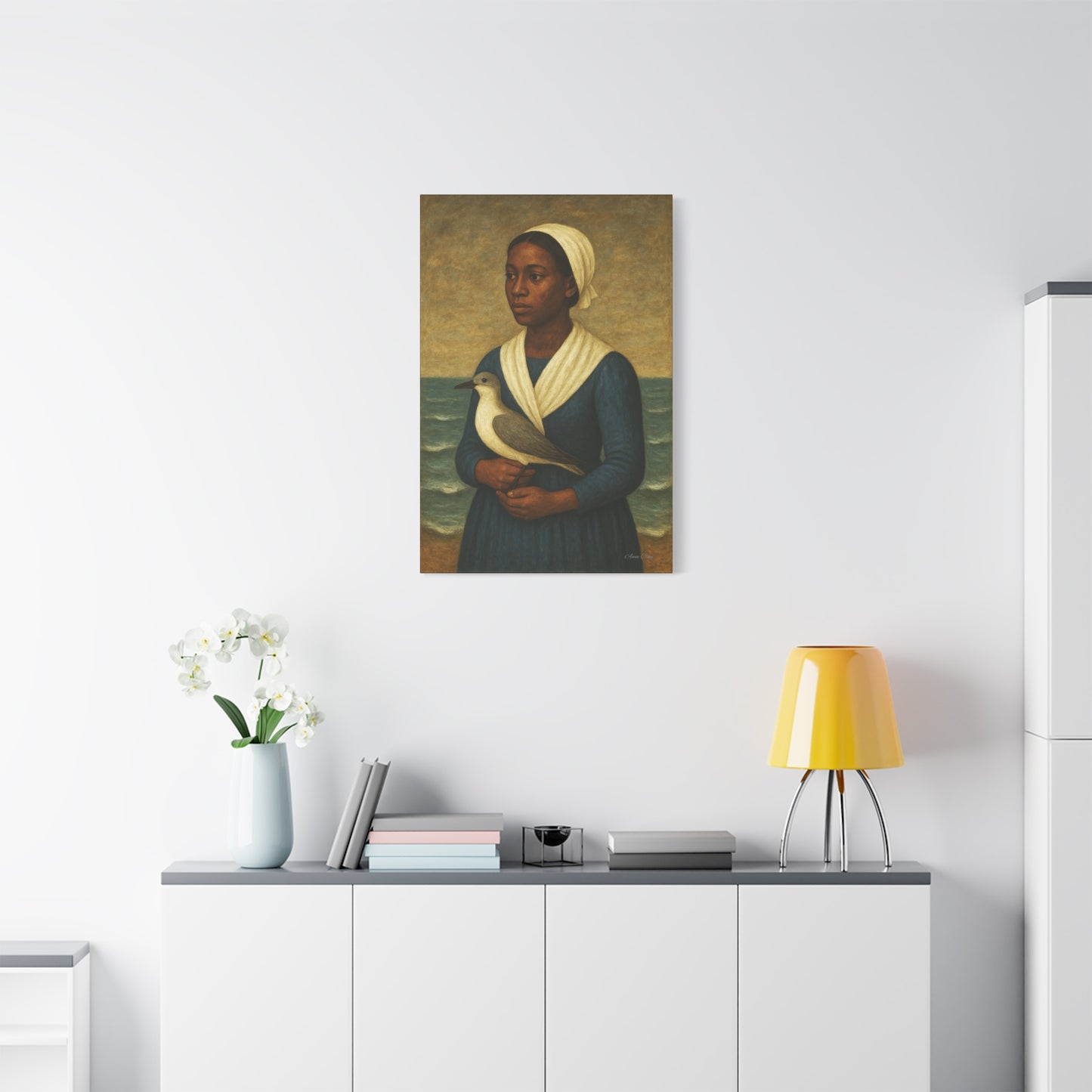 Canvas Wall Art - Portrait of a Woman with a Bird, Home Decor, Art Print, Gallery Wall, Unique Gift, Coastal Decoration, Fine Art