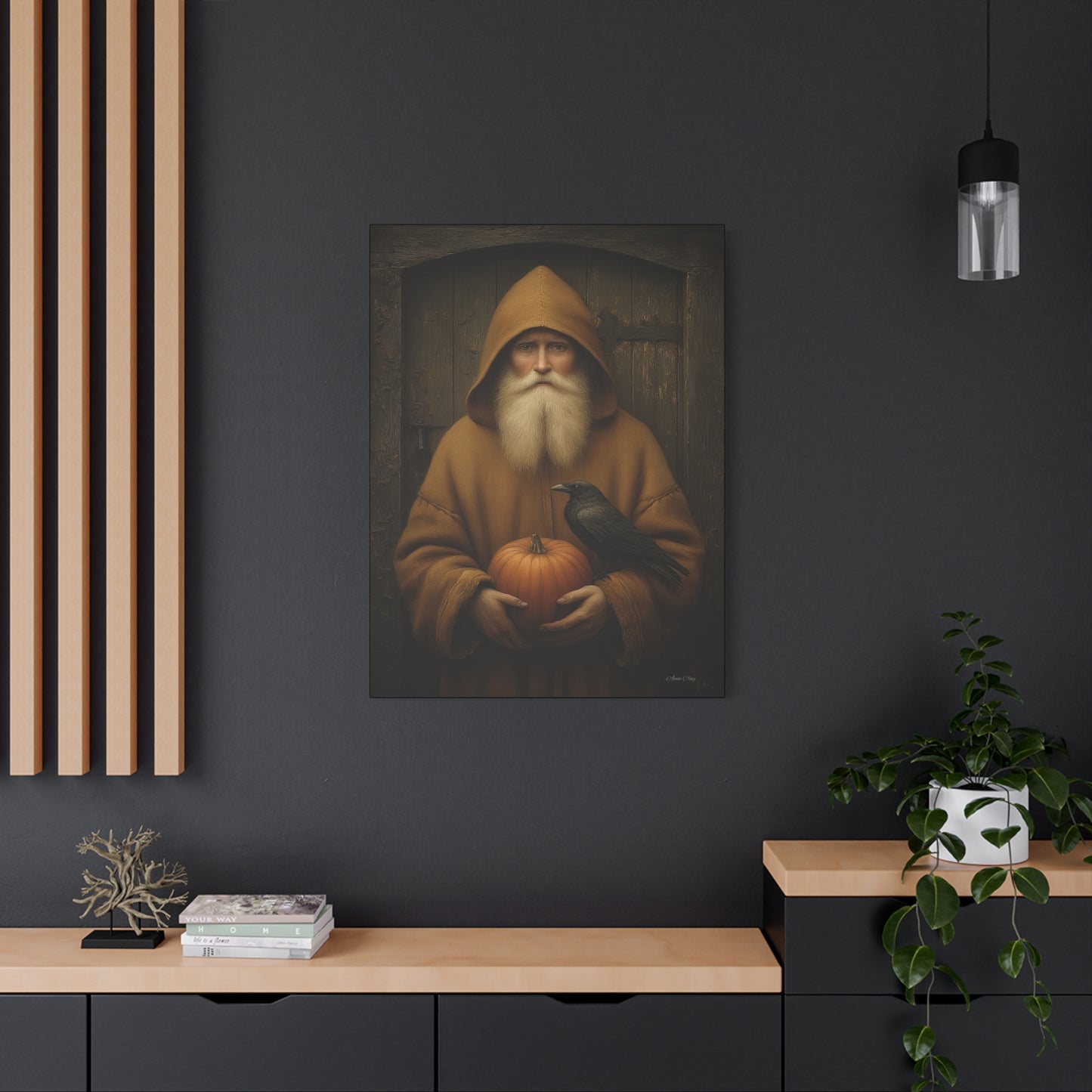 Mystical Fall Canvas Art, Pumpkin Decor, Autumn Wall Art, Halloween Home Decor, Spiritual Artwork, Living Room Decoration