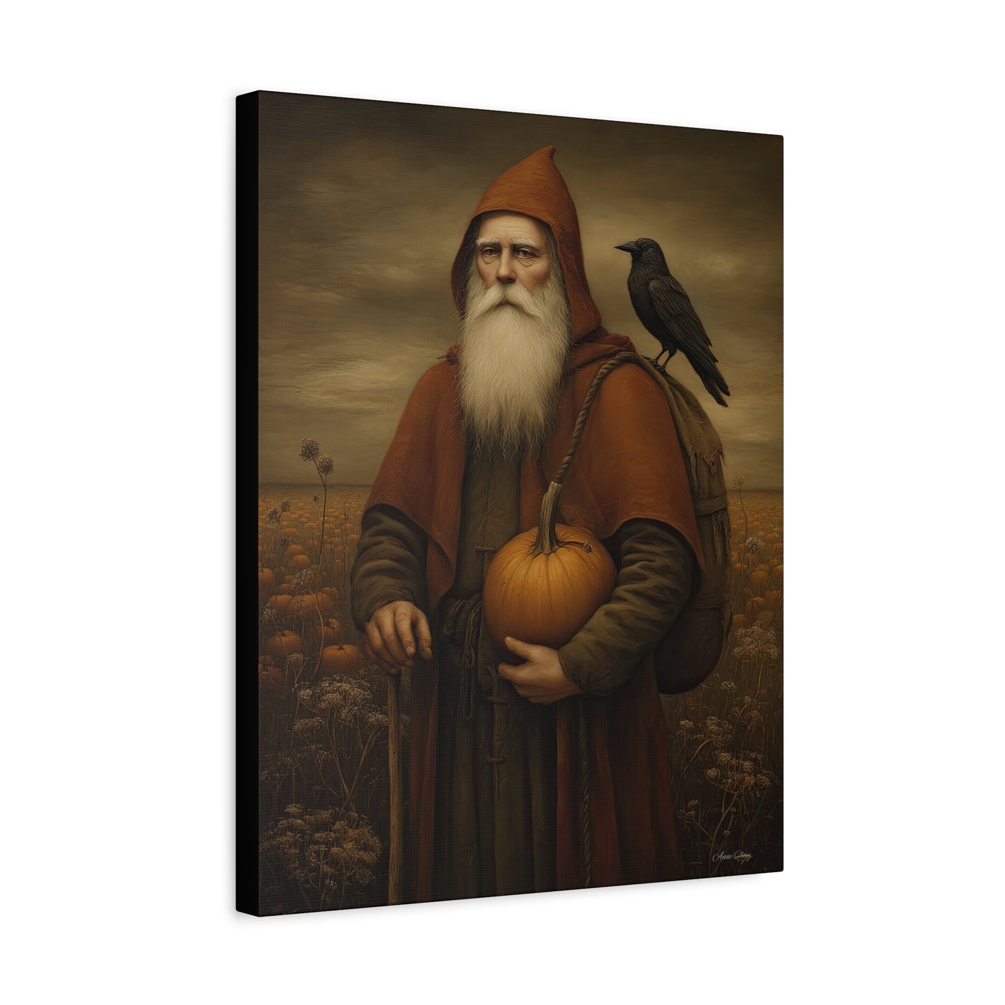 Autumn Santa Wall Art, Fall Decor, Pumpkin Harvest Print, Cozy Home Decor, Primitive Aesthetic