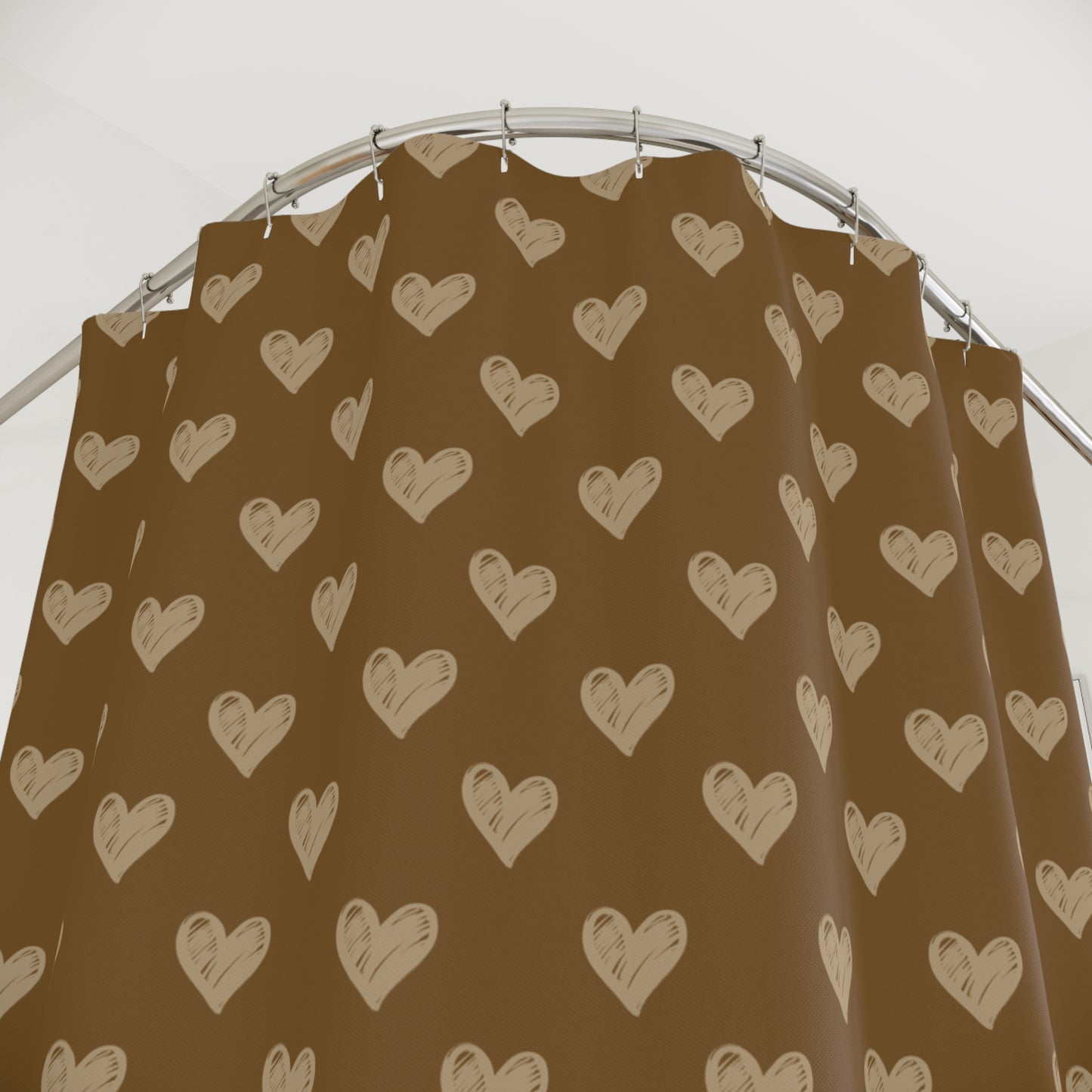 Cream Hearts on Latte Shower Curtains