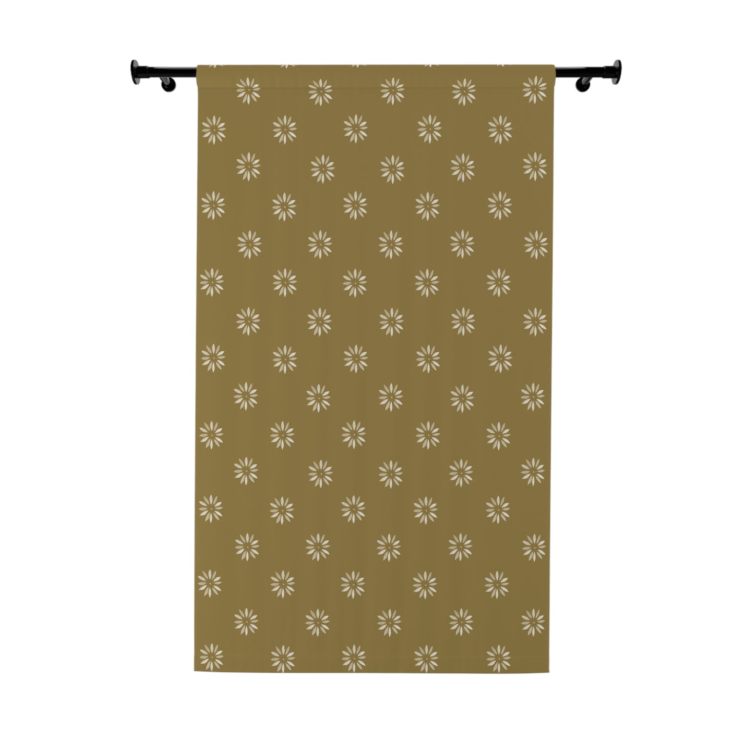 Early American White on Gold Floral Stencil Print Window Curtain - Boho Chic Home Decor
