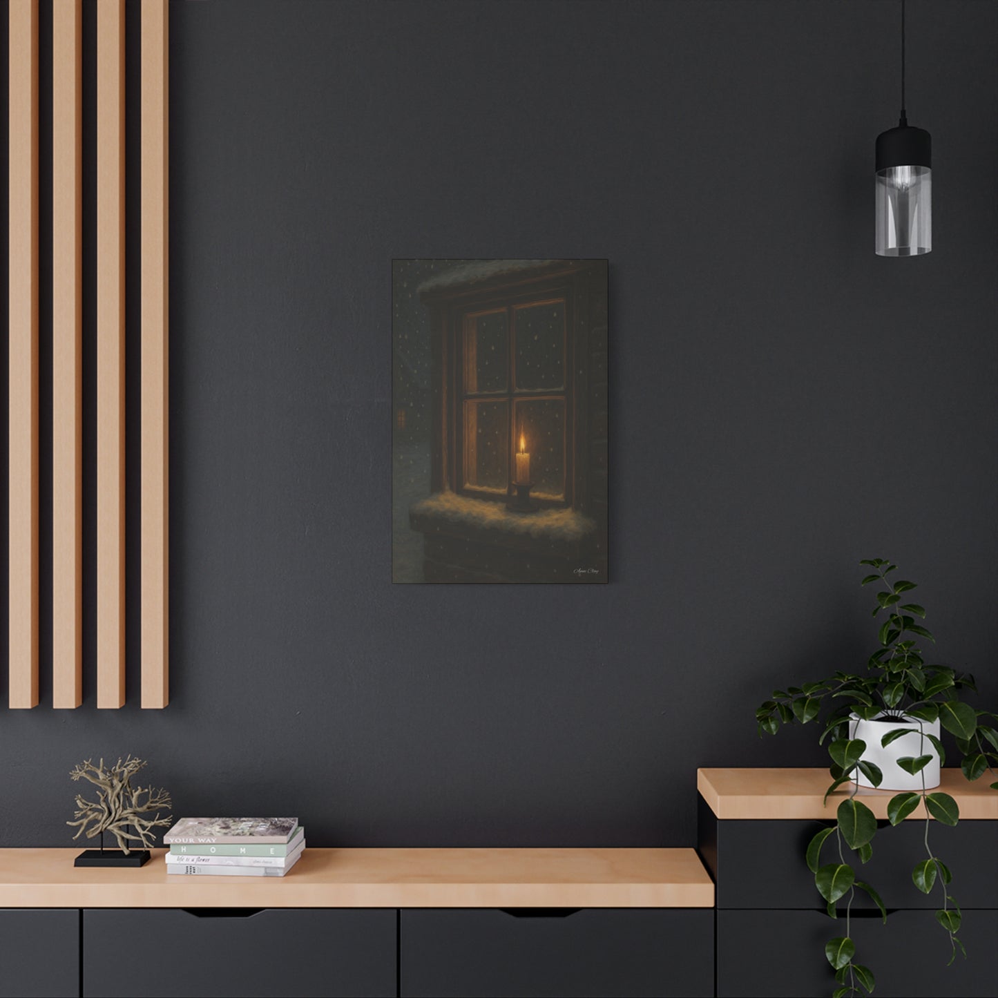 Light in the Darkness Candlelit Winter Scene Canvas Print Christmas, Holiday