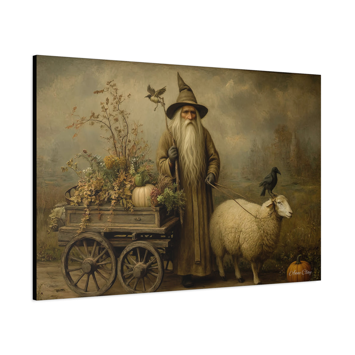 Whimsical Harvest Canvas Art, Autumn Decor, Farmhouse Wall Art, Mythical Wizard Artwork, Halloween & Thanksgiving Decoration