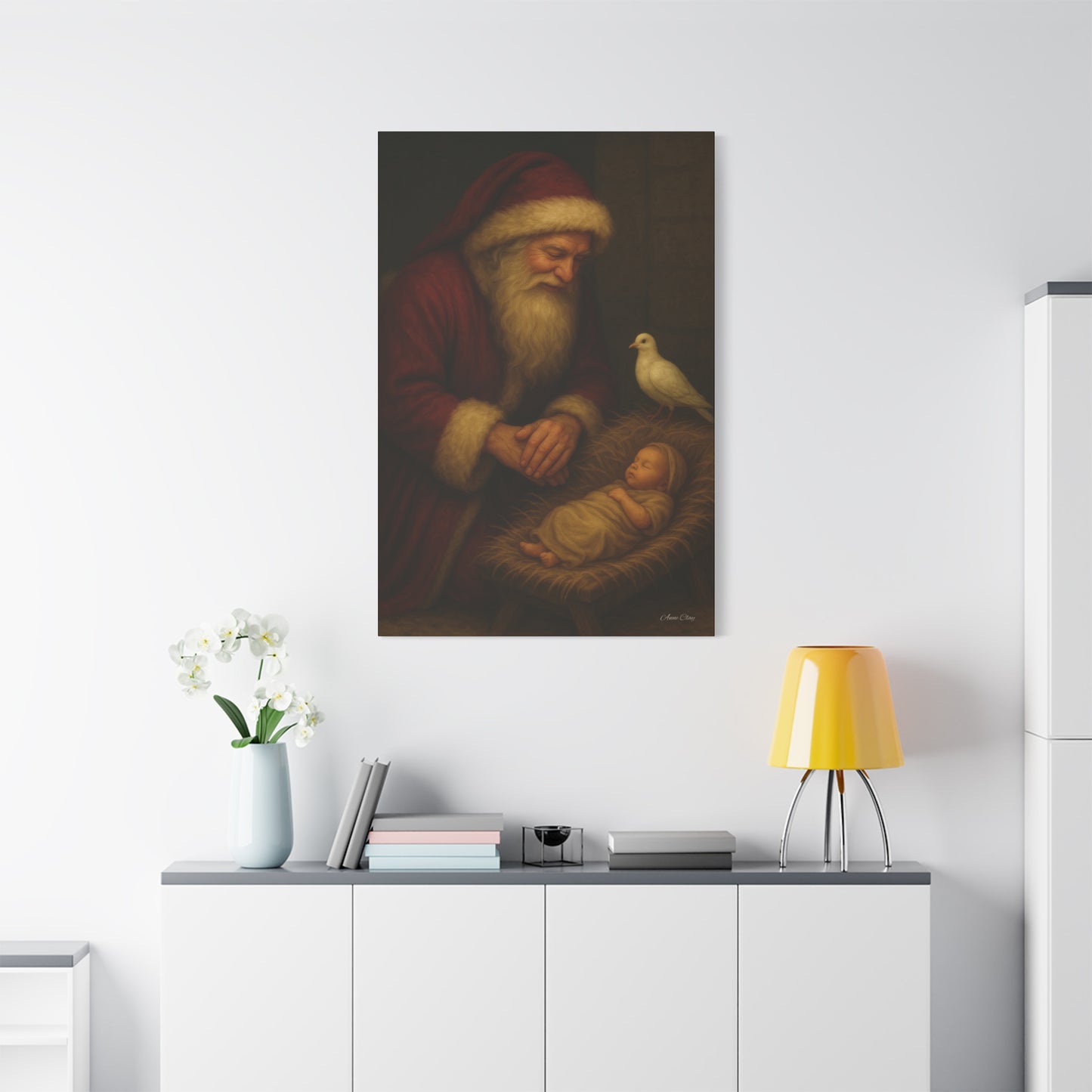 Santa and the Prince of Peace, Baby Jesus, Religious Christmas Canvas Wall Art
