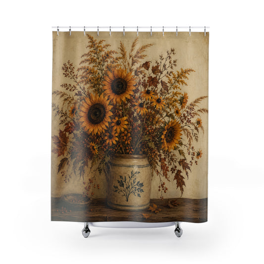 Sunflower Bouquet Shower Curtain — Rustic Floral Farmhouse Bathroom Decor
