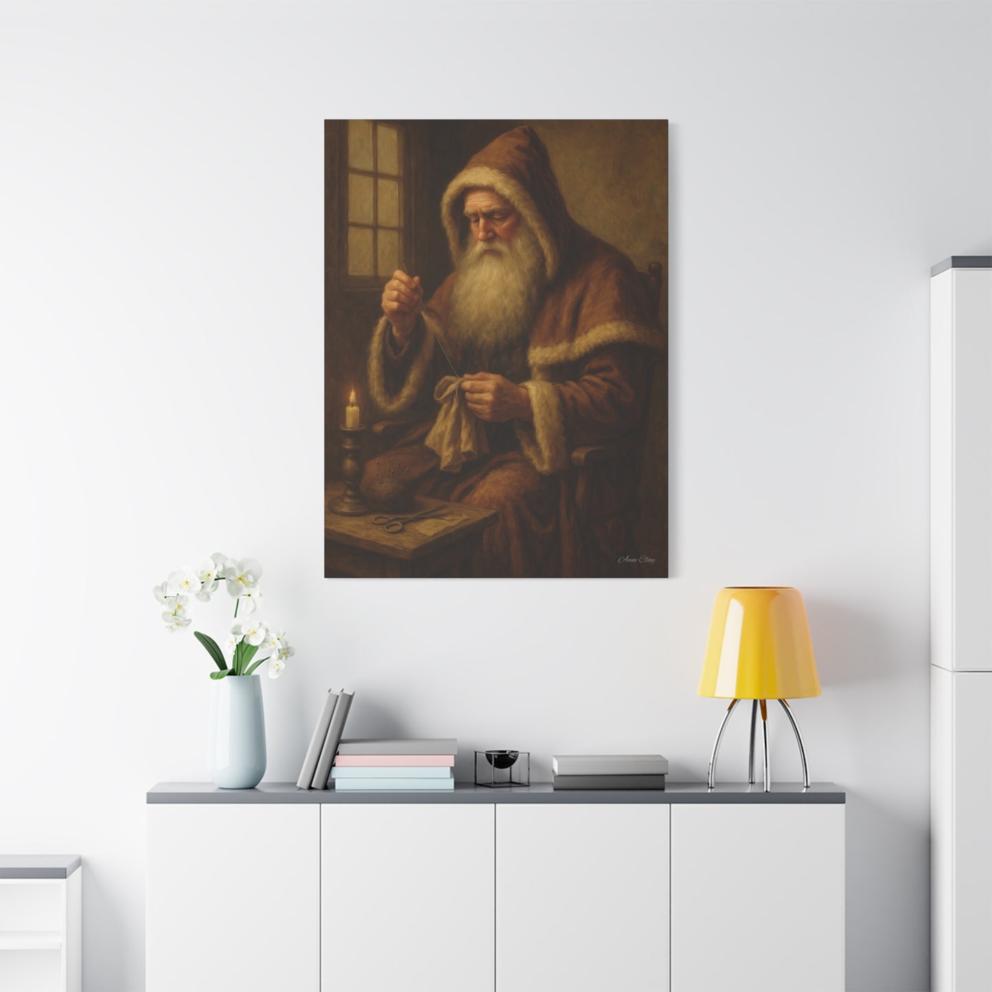 Santa Claus Canvas Art Print - Holiday Decor Sewing Santa