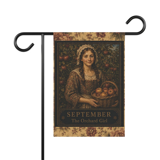 September Orchard Girl Garden Flag – Vintage Harvest House Banner