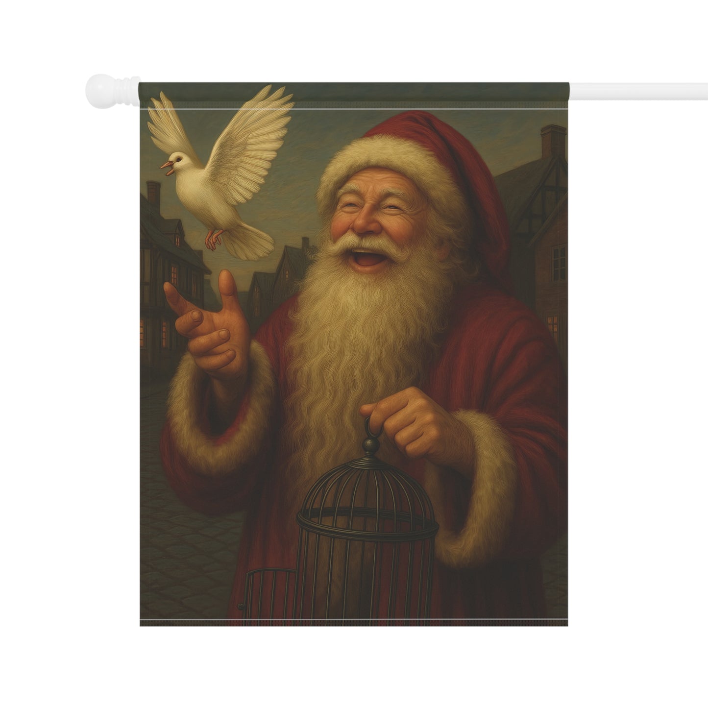 Holiday Garden Banner with Santa and Dove Design