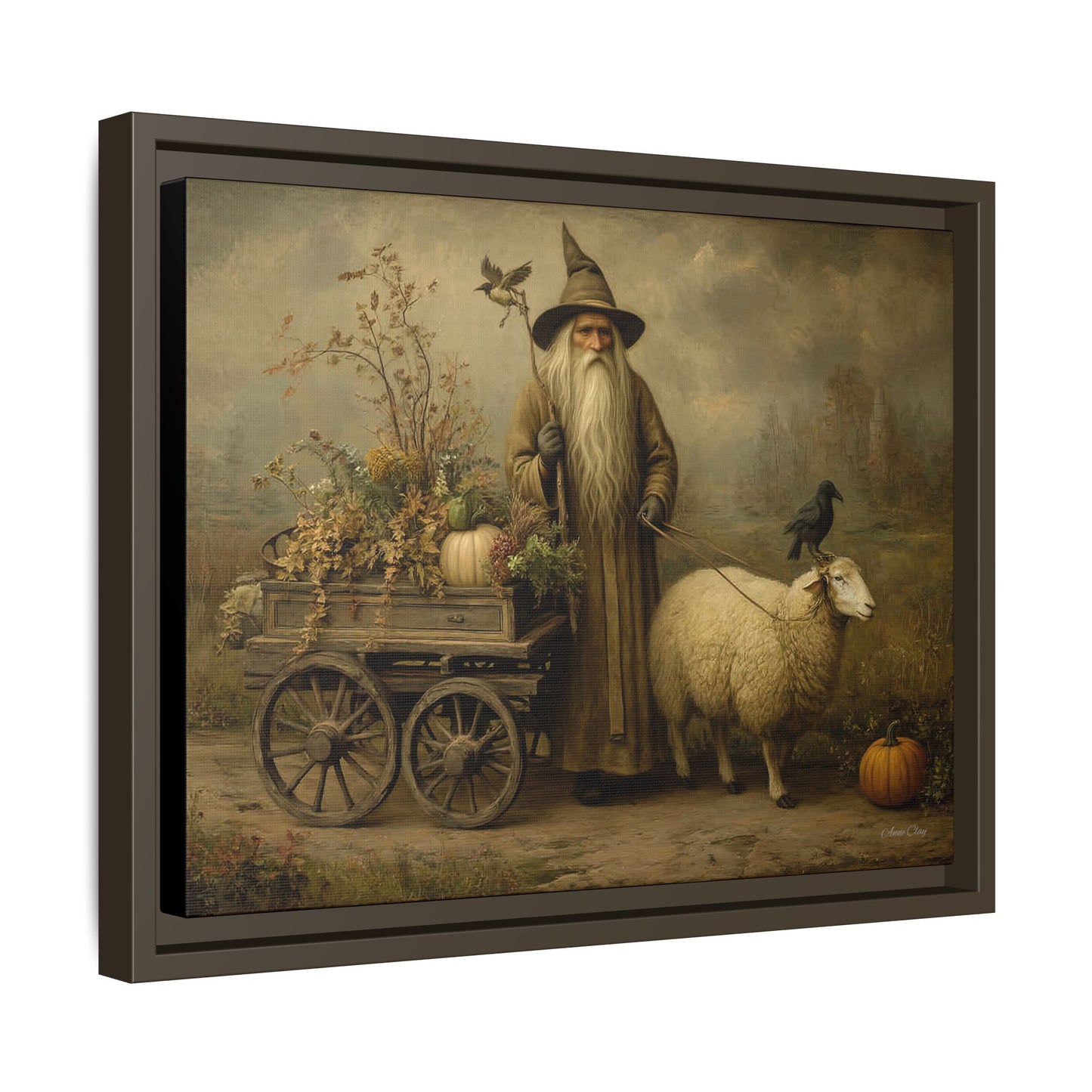Autumn Harvest Canvas Art, Framed Wall Decor, Fall Home Decor, Witch Art for Halloween, Rustic Farmhouse Decoration, Seasonal Wall Hanging