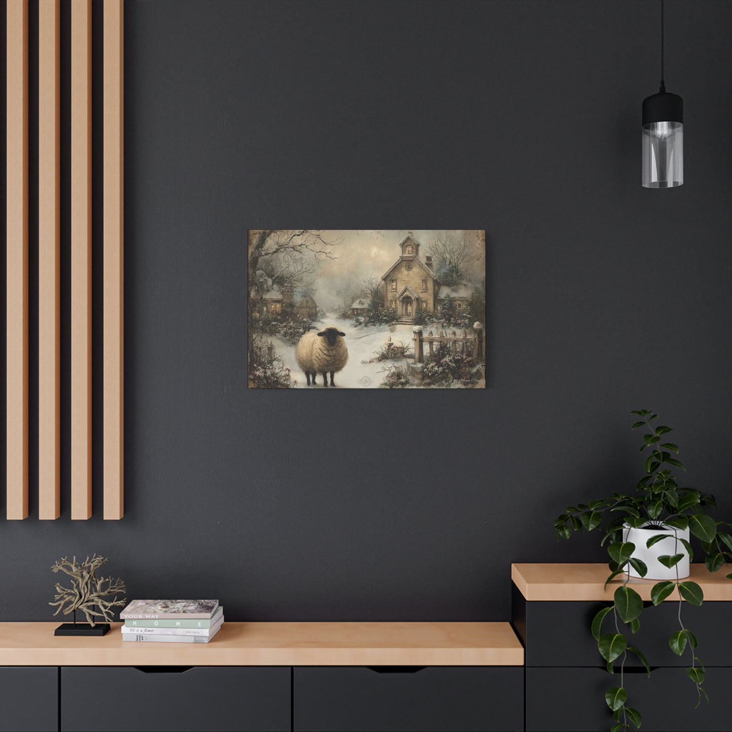 Winter Sheep Canvas Print, Cozy Home Decor, Farmhouse Wall Art, Rustic Living Room Accent, Holiday Gift Idea, Nature Artwork