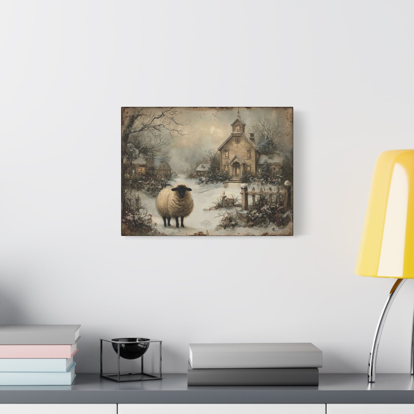 Winter Sheep Canvas Print, Cozy Home Decor, Farmhouse Wall Art, Rustic Living Room Accent, Holiday Gift Idea, Nature Artwork