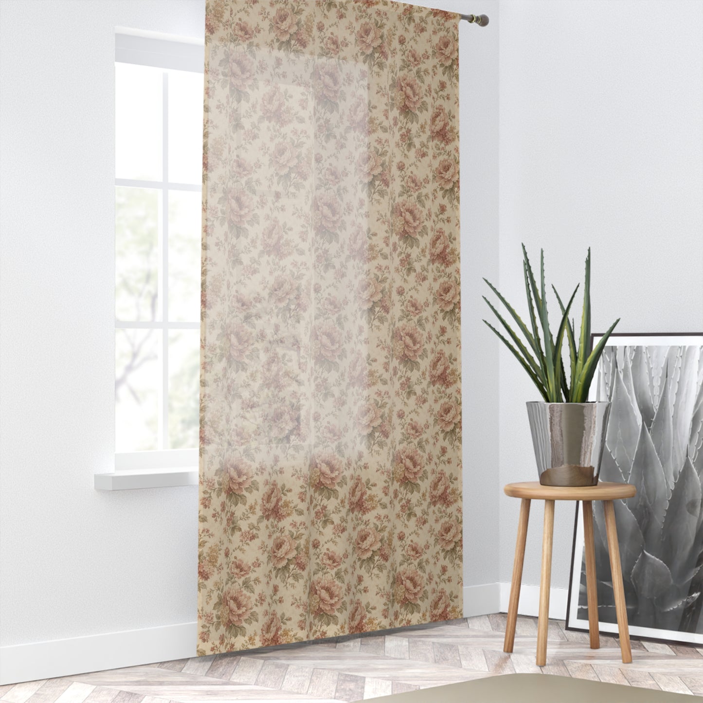 Vintage Rose Sheer Window Curtain