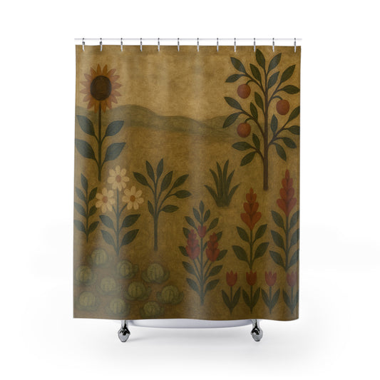 Rustic Floral Shower Curtain, Vintage Home Decor, Bathroom Accessories, Nature Inspired, Farmhouse Style, Gift for Her
