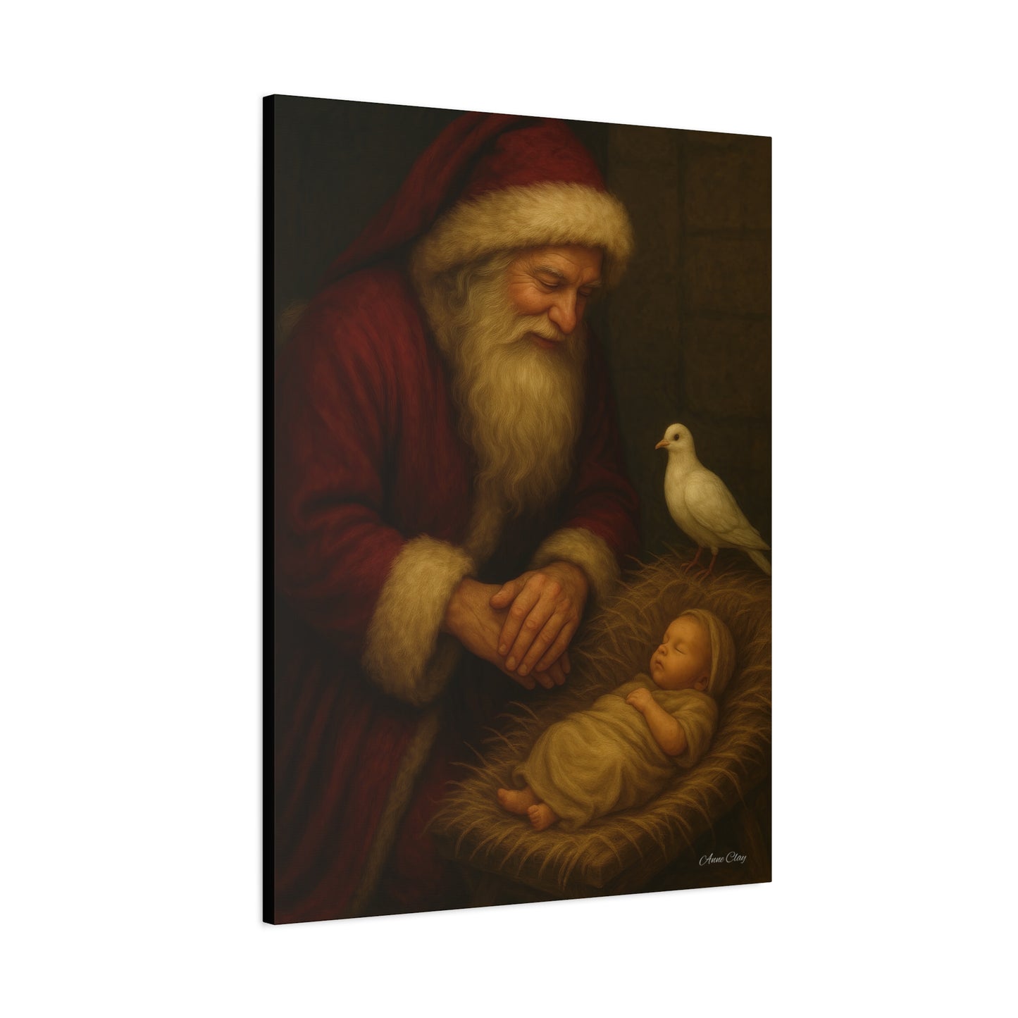 Santa and the Prince of Peace, Baby Jesus, Religious Christmas Canvas Wall Art