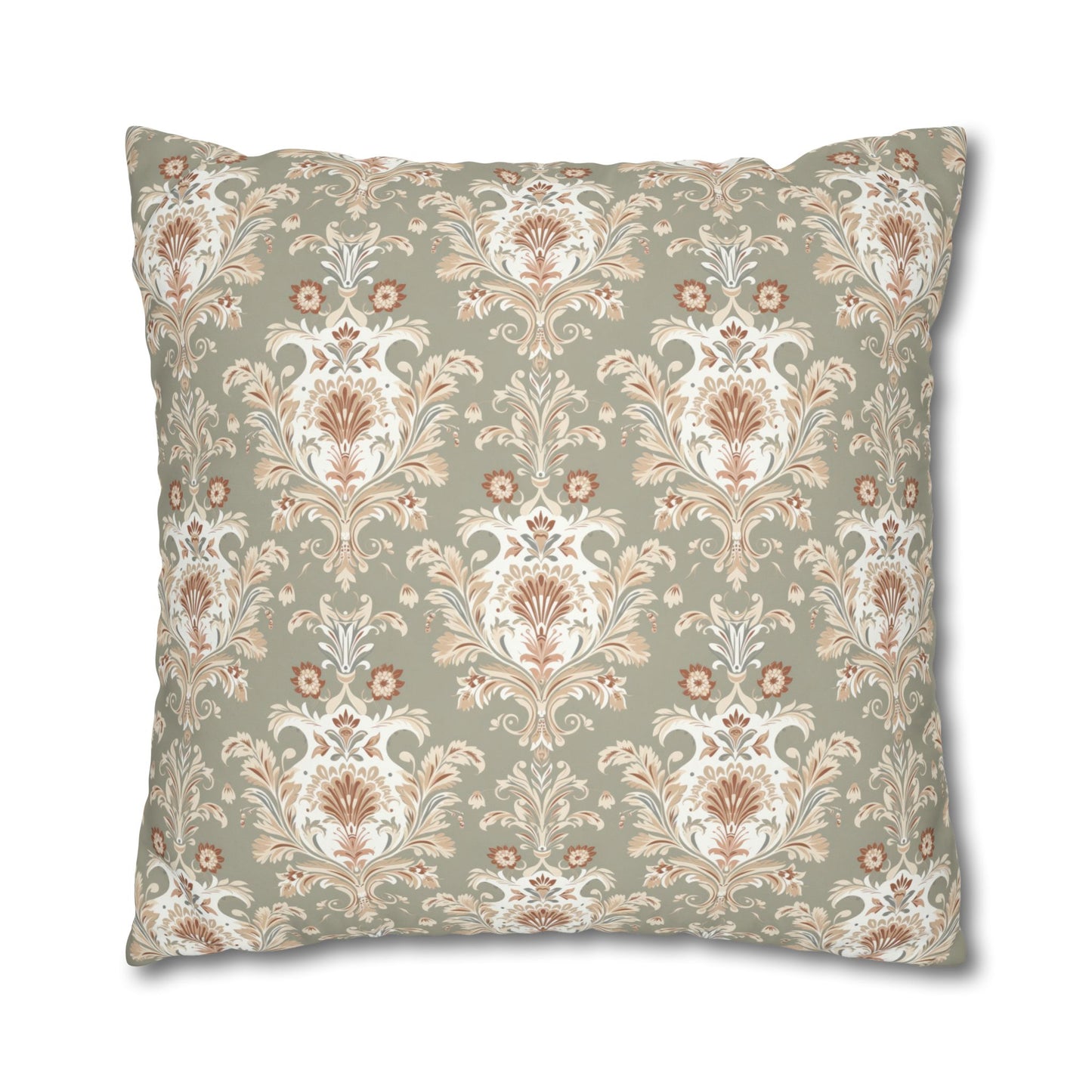 Fantasy Collection Green Damask Square Poly Canvas Pillowcase