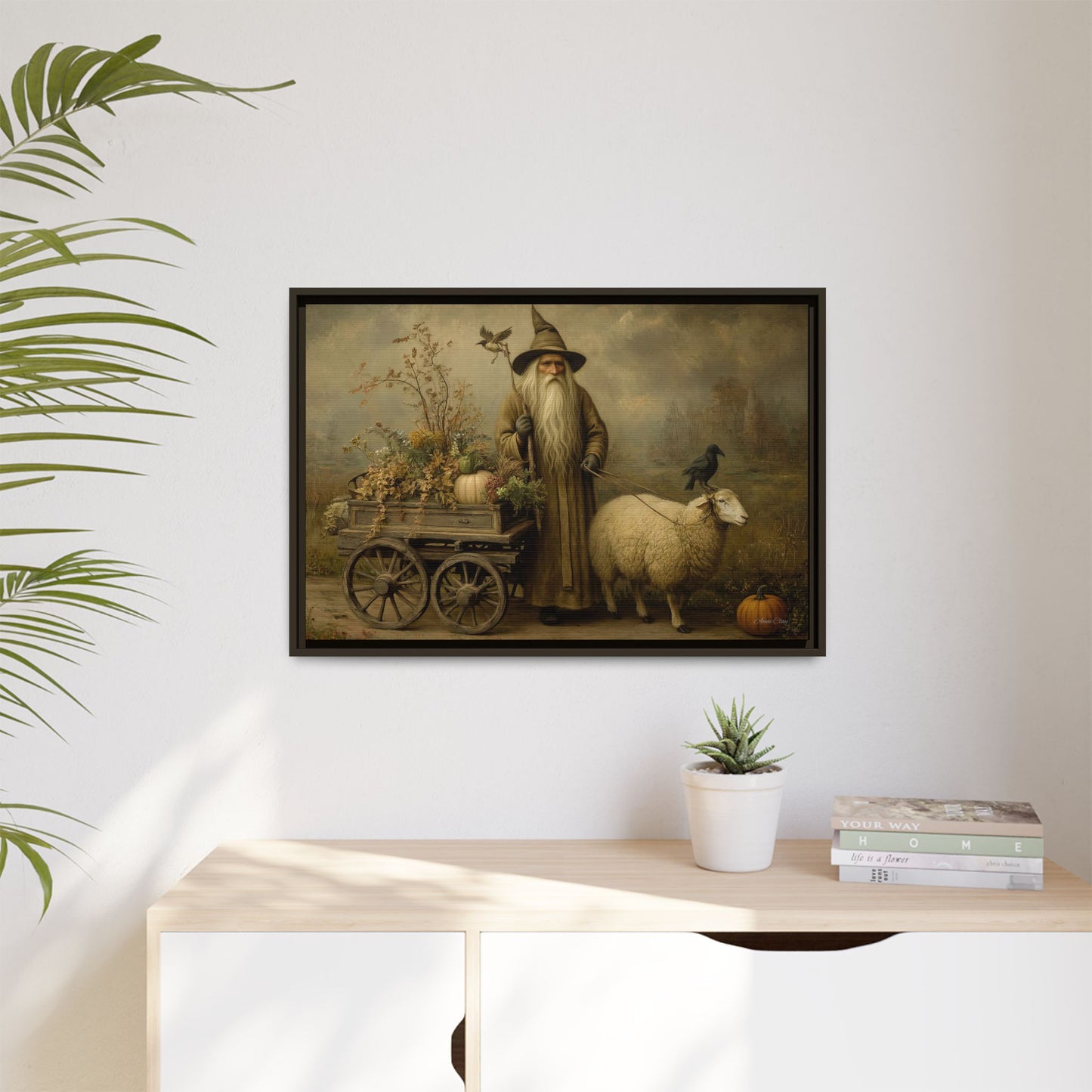 Autumn Harvest Canvas Art, Framed Wall Decor, Fall Home Decor, Witch Art for Halloween, Rustic Farmhouse Decoration, Seasonal Wall Hanging