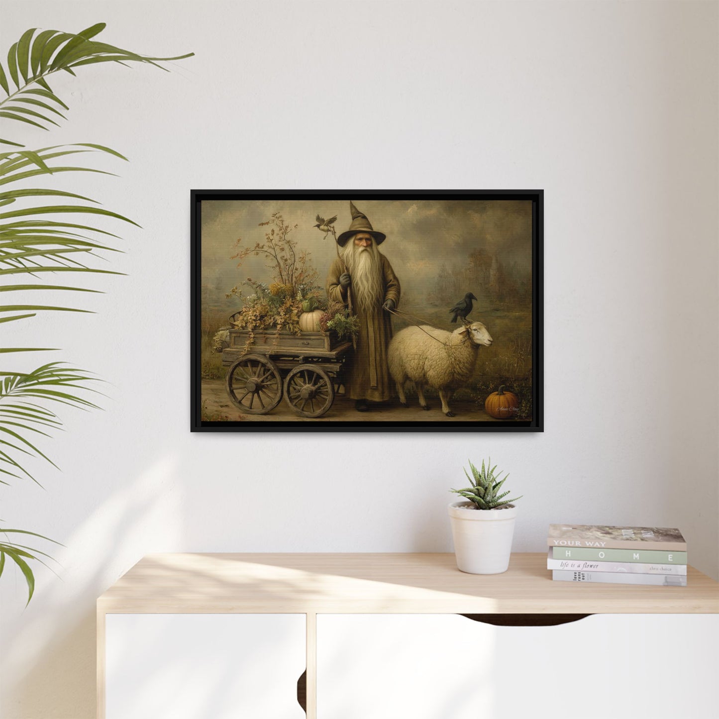 Autumn Harvest Canvas Art, Framed Wall Decor, Fall Home Decor, Witch Art for Halloween, Rustic Farmhouse Decoration, Seasonal Wall Hanging