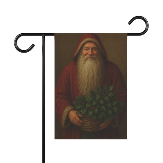Vintage Santa Garden Flag – Classic Bearded Santa Holding Evergreen Basket