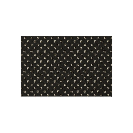 Cream Stencil Flowers on Black Outdoor Rug