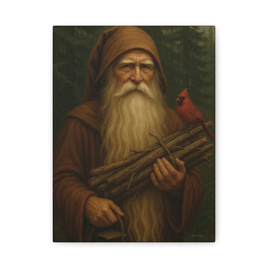 Old World Santa Rustic Nature Wall Art, Canvas Print, Forest Vibes, Perfect Gift for Nature Lovers, Home Decor, Woodland Theme, Cardinal Bird Decor