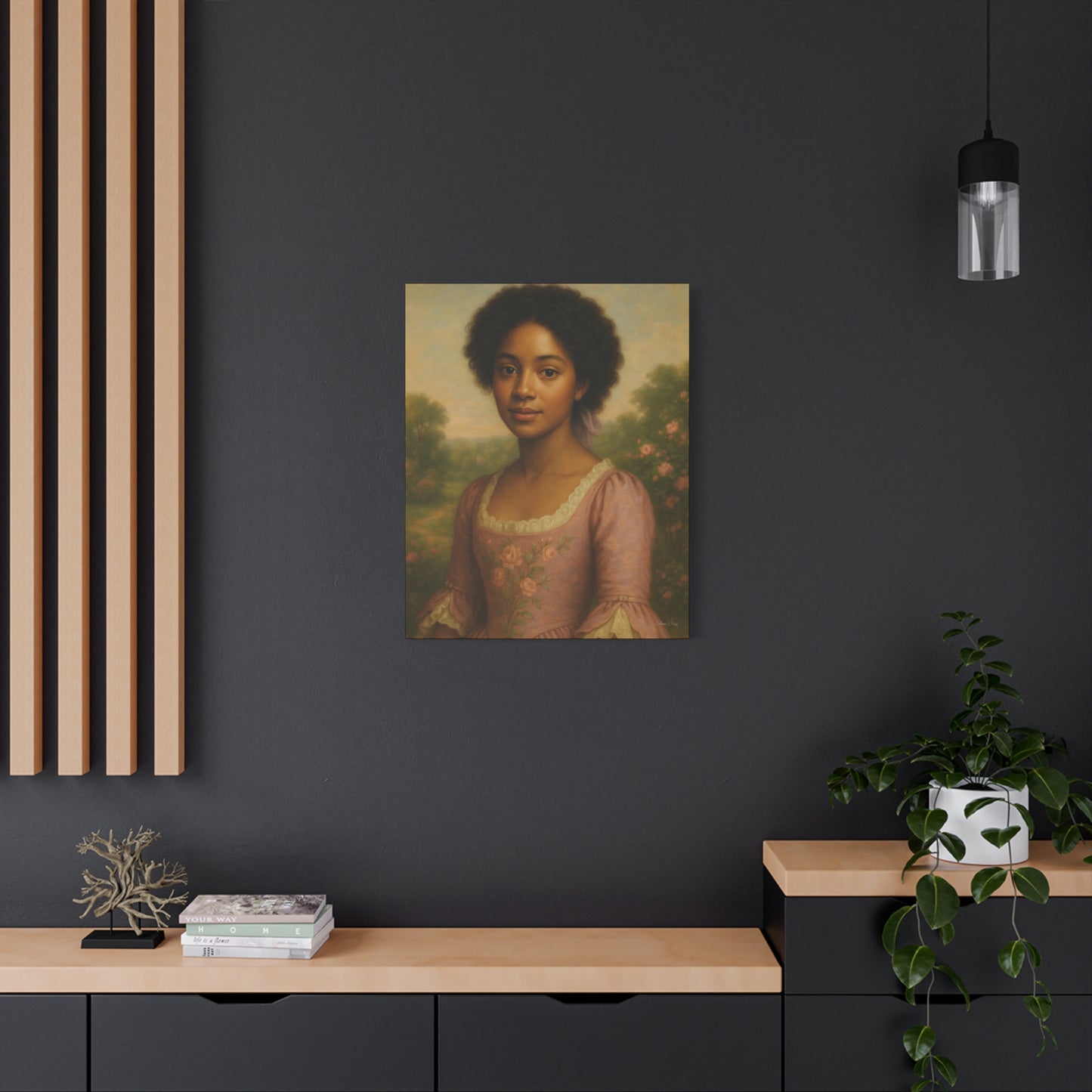 Elegant Portrait Canvas Art for Home Decor, Black Woman Artwork, Floral Wall Art, Vintage Style Painting, Gift for Art Lovers