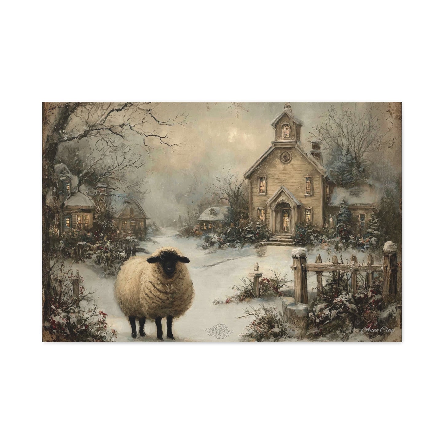 Winter Sheep Canvas Print, Cozy Home Decor, Farmhouse Wall Art, Rustic Living Room Accent, Holiday Gift Idea, Nature Artwork