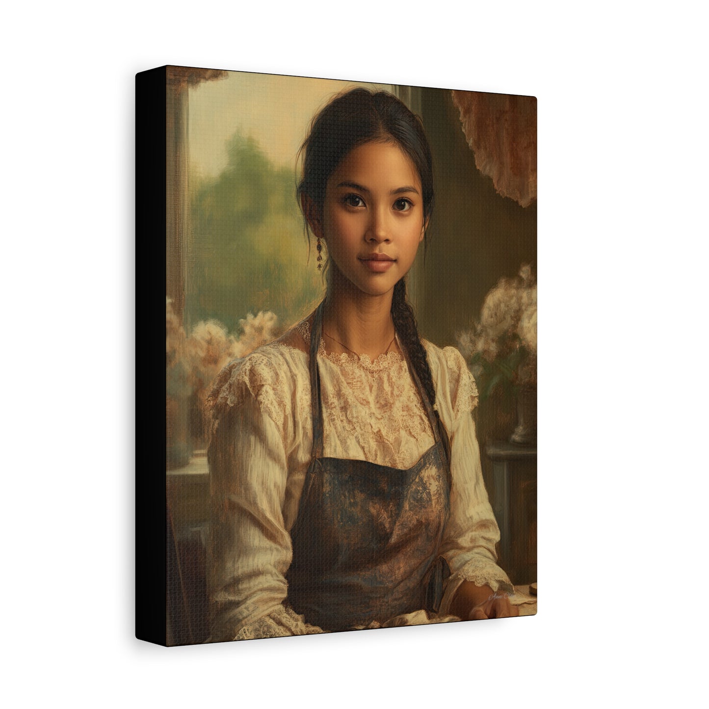 Elegant Stretched Canvas Art, Portrait with Vintage Aesthetic, Home Decor, Gift for Art Lovers, Wall Art, Framed Artwork