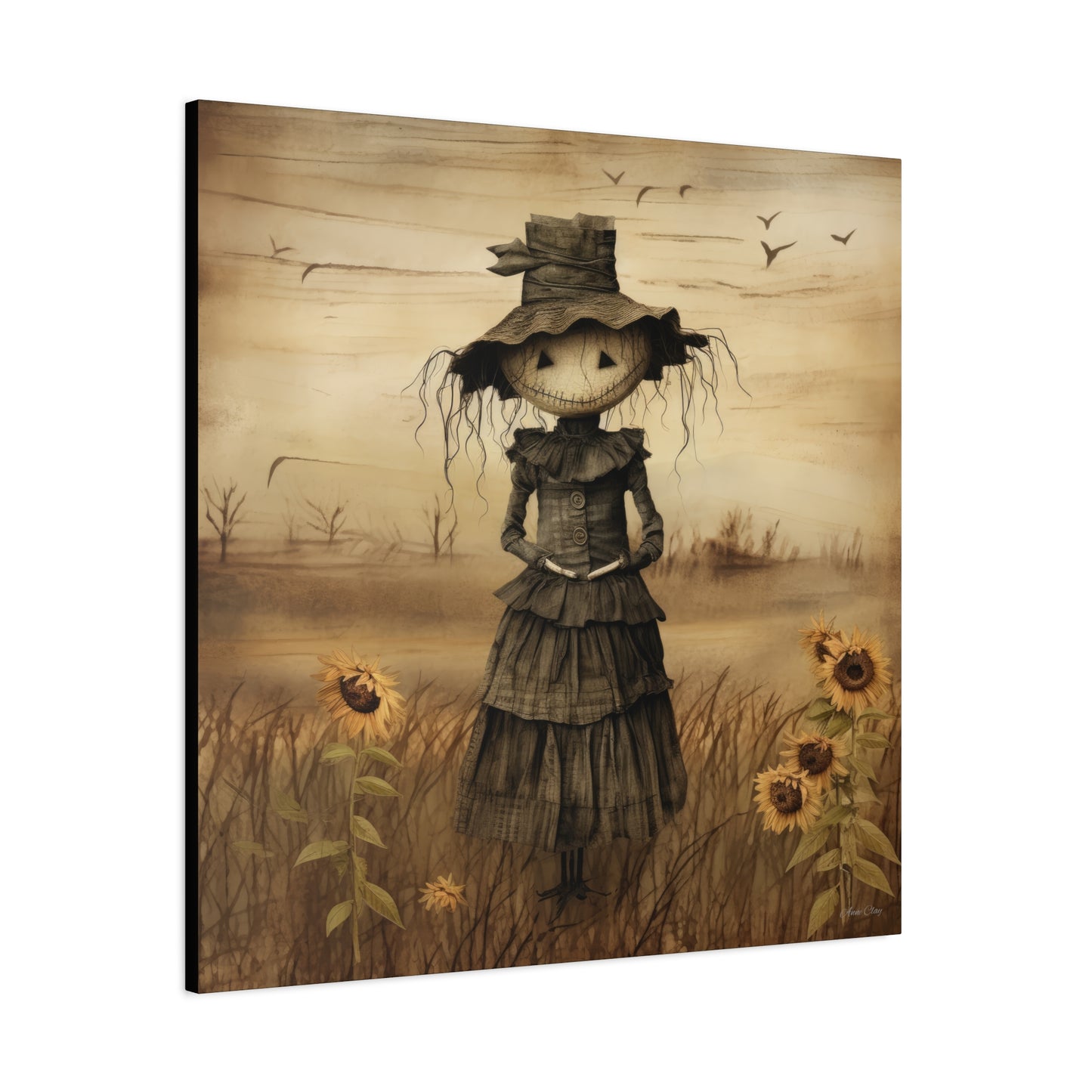 Halloween Scarecrow Canvas, Spooky Fall Decor, Autumn Wall Art, Trick or Treat Decoration, Scary Halloween Artwork, Pumpkin and Crow Design