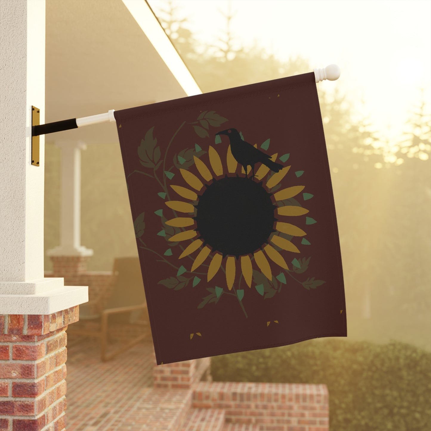 Red Sunflower and Crow Stencil Garden & House Banner