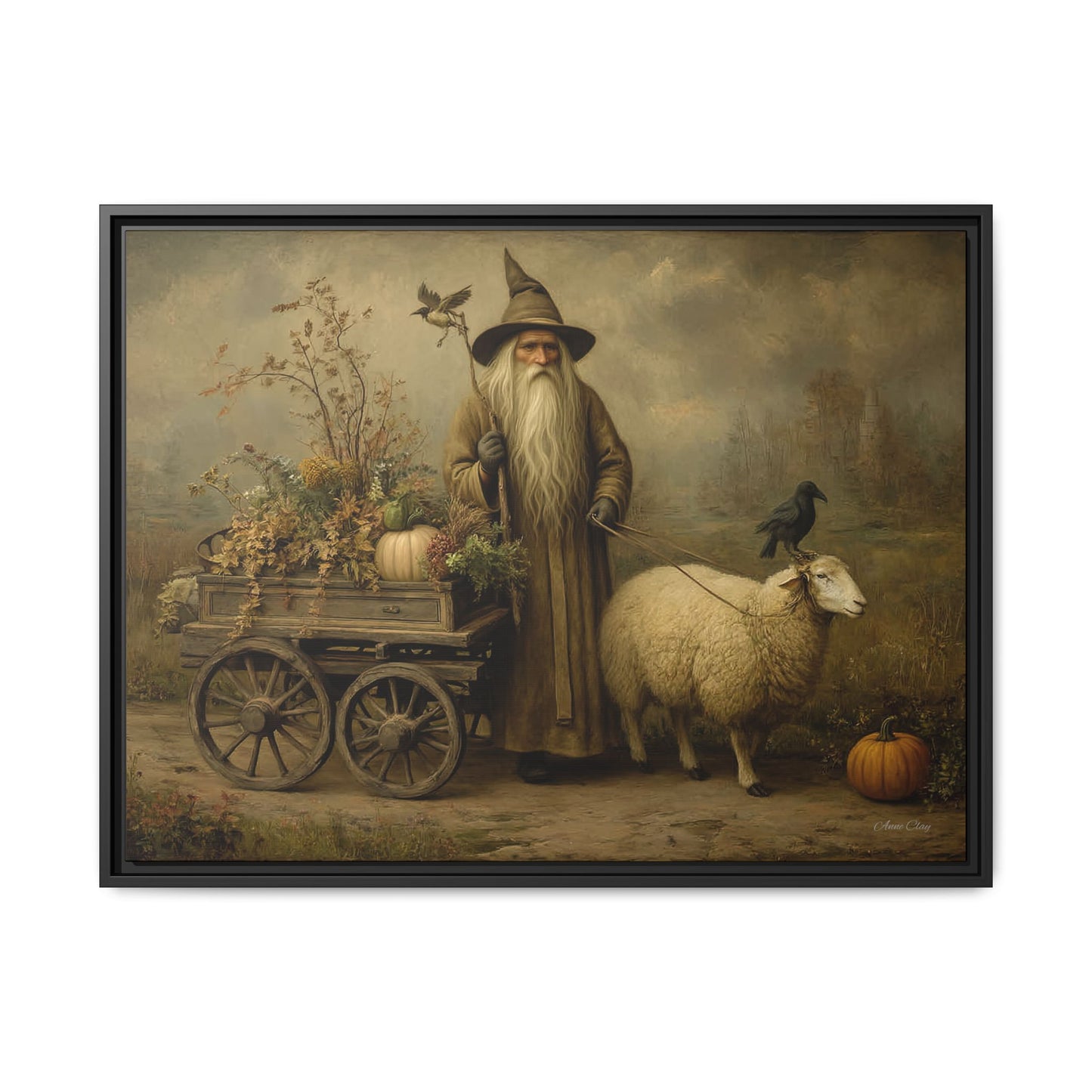 Autumn Harvest Canvas Art, Framed Wall Decor, Fall Home Decor, Witch Art for Halloween, Rustic Farmhouse Decoration, Seasonal Wall Hanging