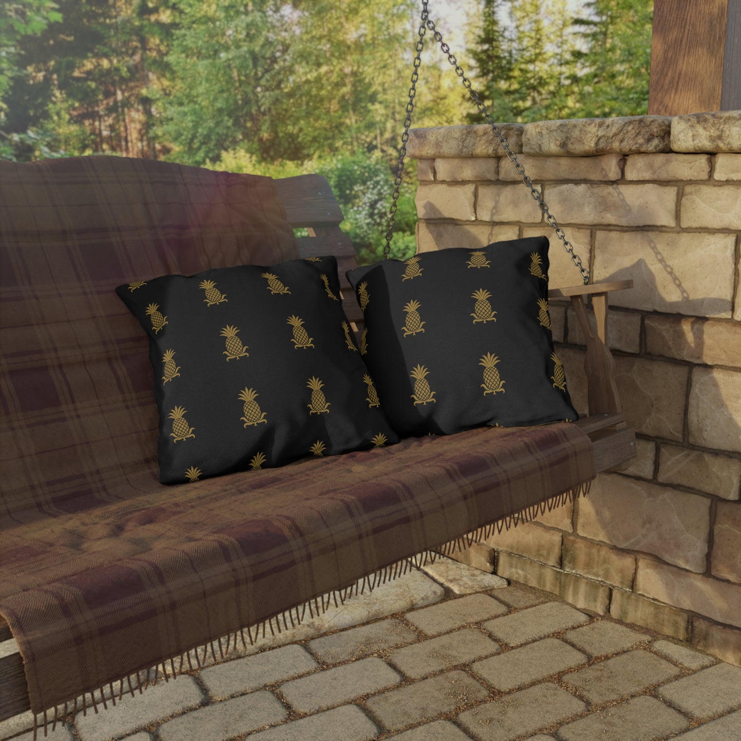 Golden Pineapple Outdoor Pillows - Tropical Decor, Garden Accessories, Patio Cushions, Summer Vibes, Home Decor