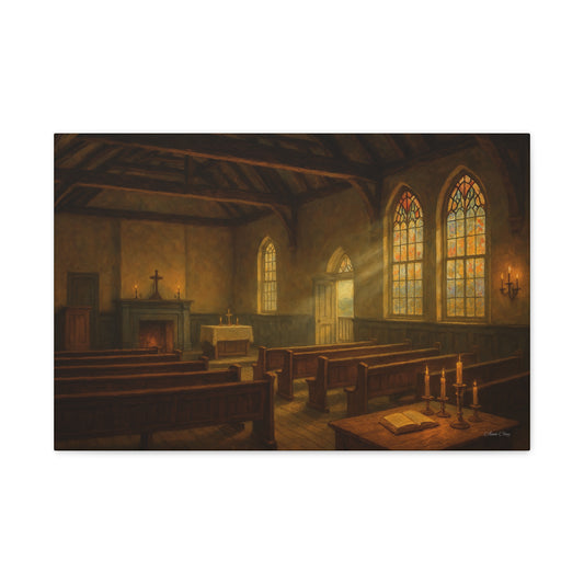 Rustic Church Canvas Print Art, Vintage Wall Decor, Home Decor, Faith Inspired Artwork, Bellewood Chapel