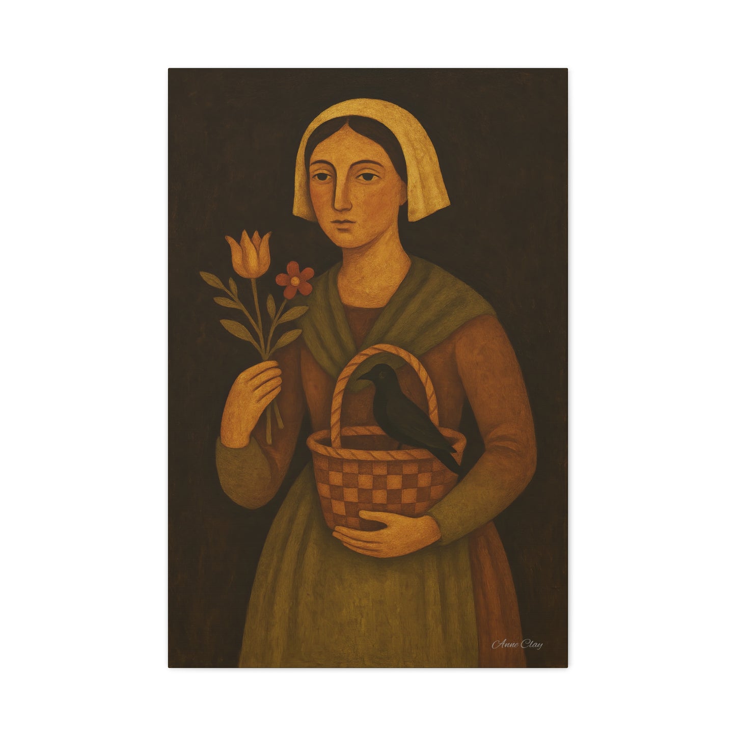 Vintage Woman with Flowers Canvas Art Print, Rustic Home Decor, Wall Art for Candlelit Rooms, Gift for Nature Lovers, Farmhouse Style, [...]
