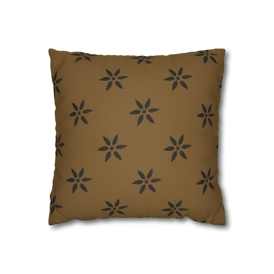 Black Petal Stencil on Deep Gold Faux Suede Square Pillowcase