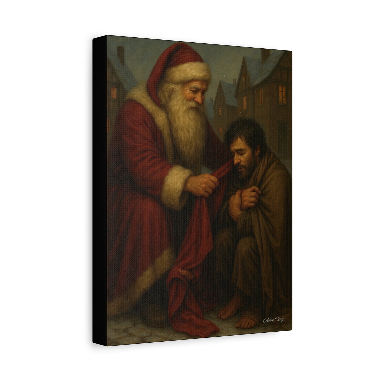Charity Old World Santa Christmas Canvas Art: Santa's Compassionate Gesture