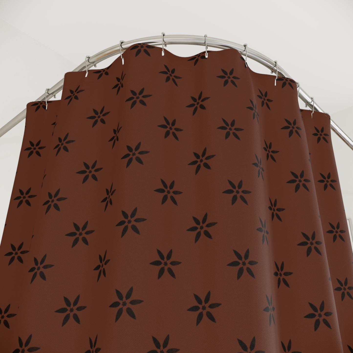 Black Flower Stencil on Rust Shower Curtains