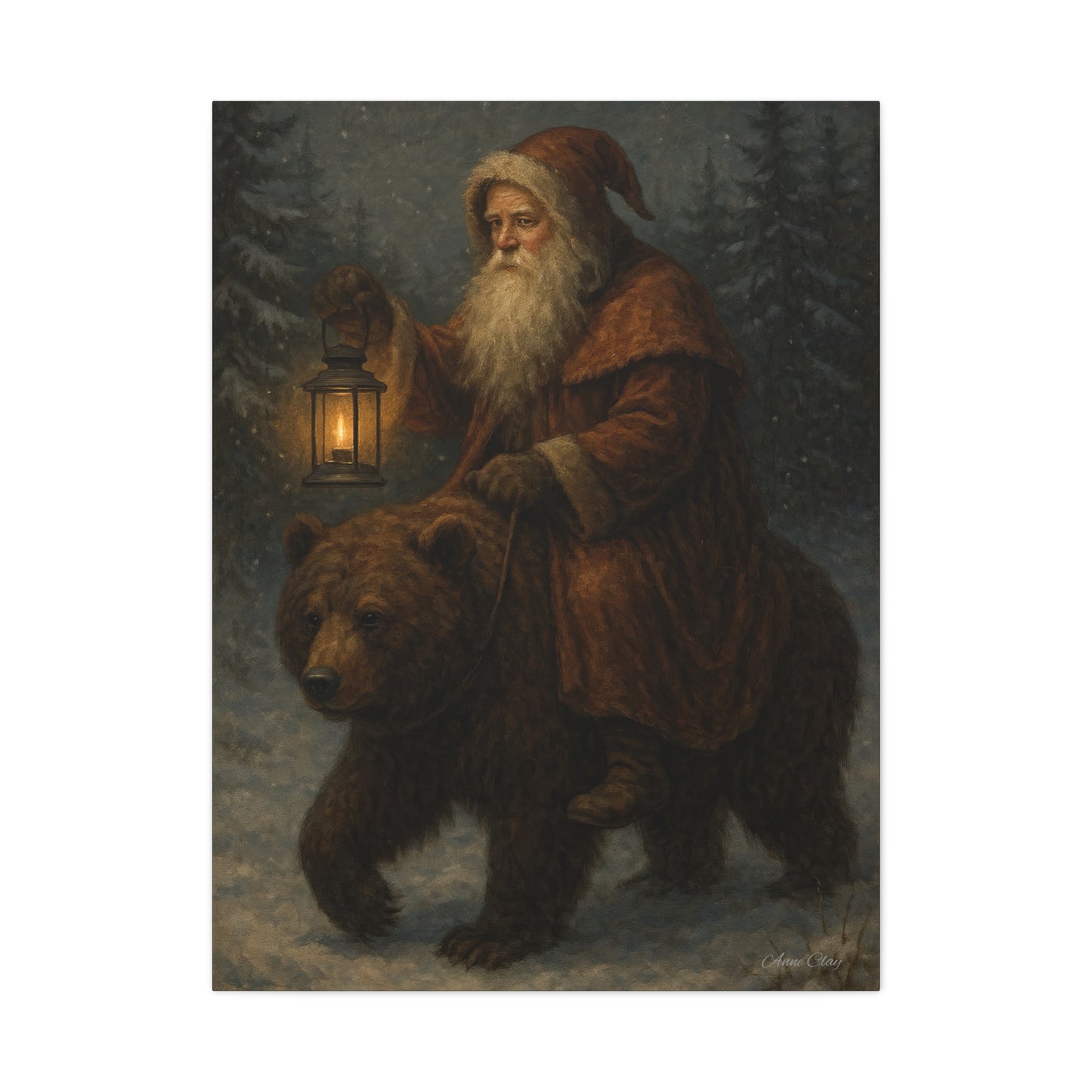 Vintage Santa Bear Canvas Wall Art