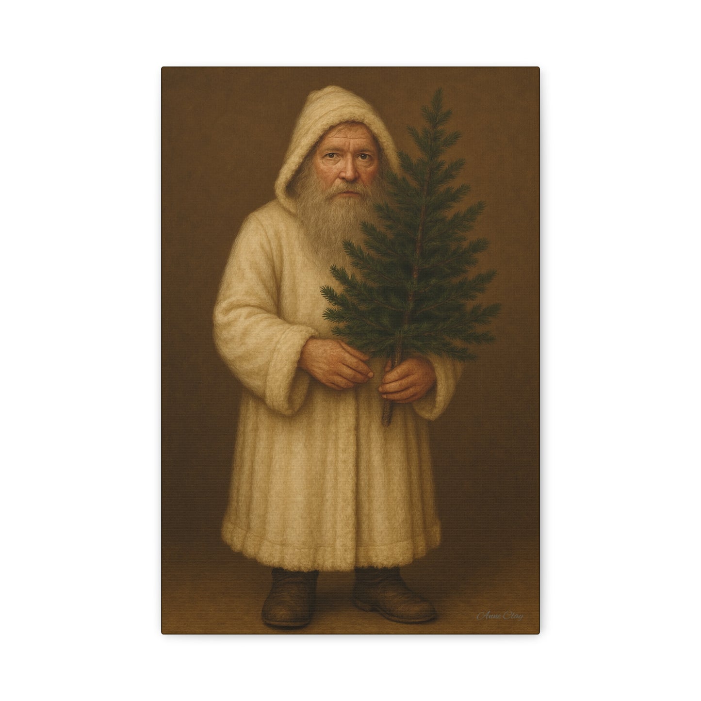 Holiday Canvas Art Print - Cozy Santa with Christmas Tree