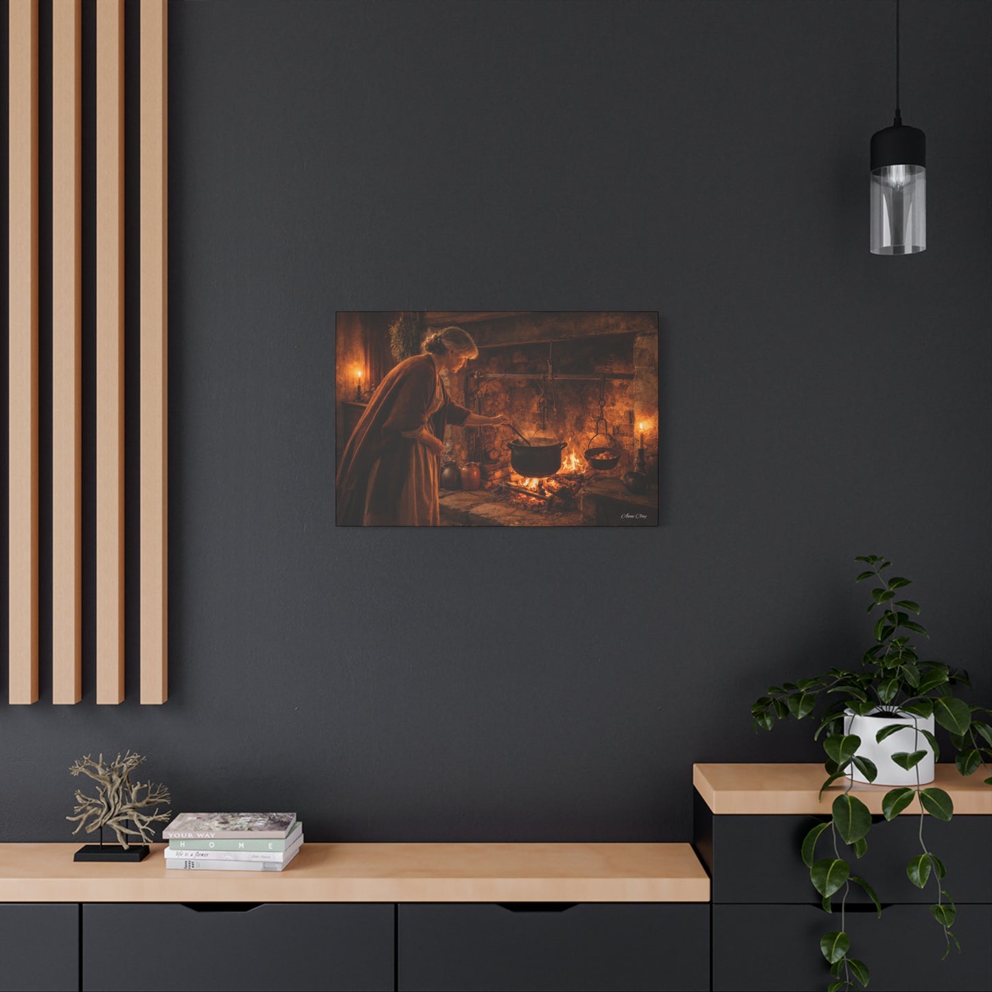 Domestic Colonial Woman at Hearth Matte Canvas