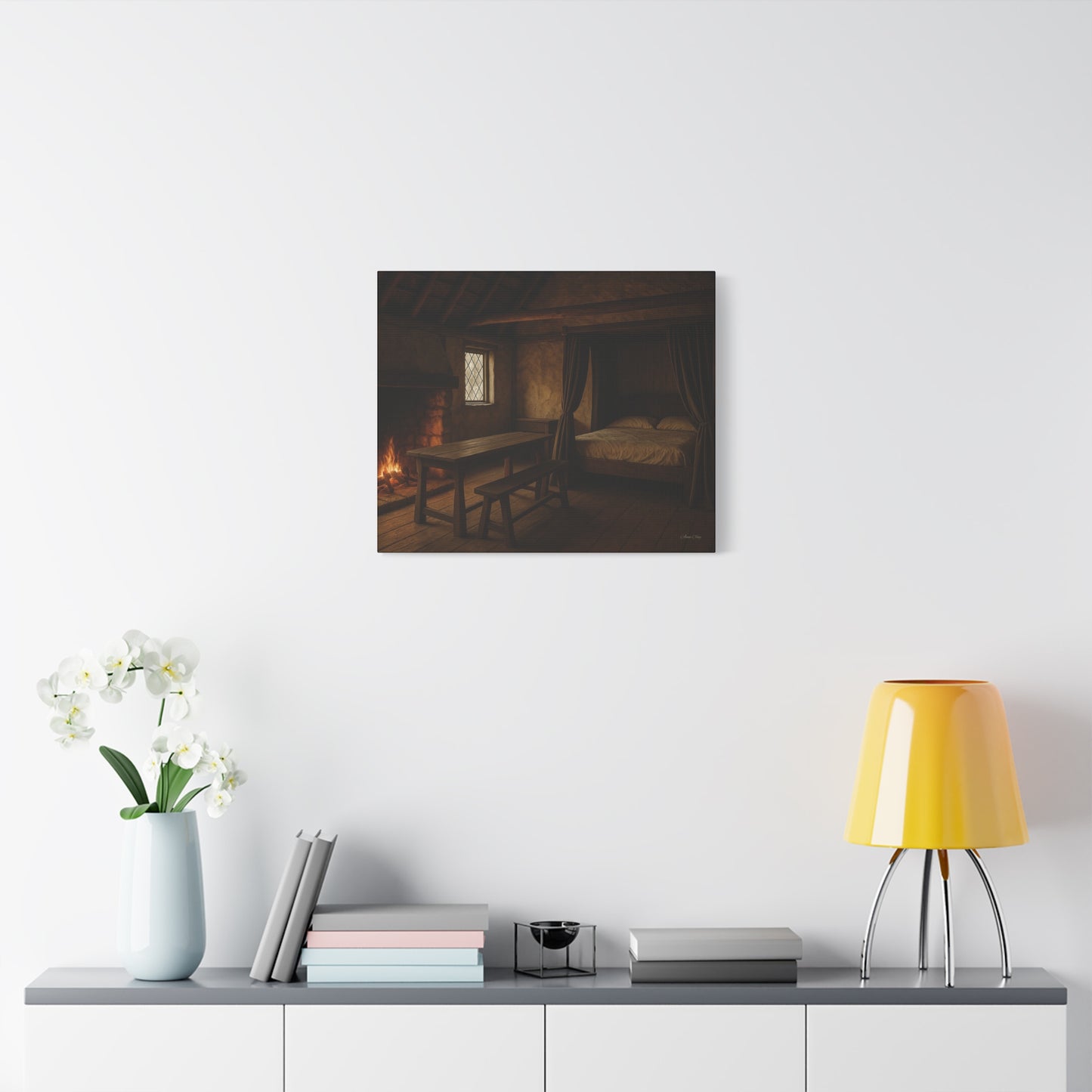 Cozy Cabin Matte Canvas Print, Rustic Home Decor, Nature Wall Art, Fireplace Artwork, Gift for Homeowners