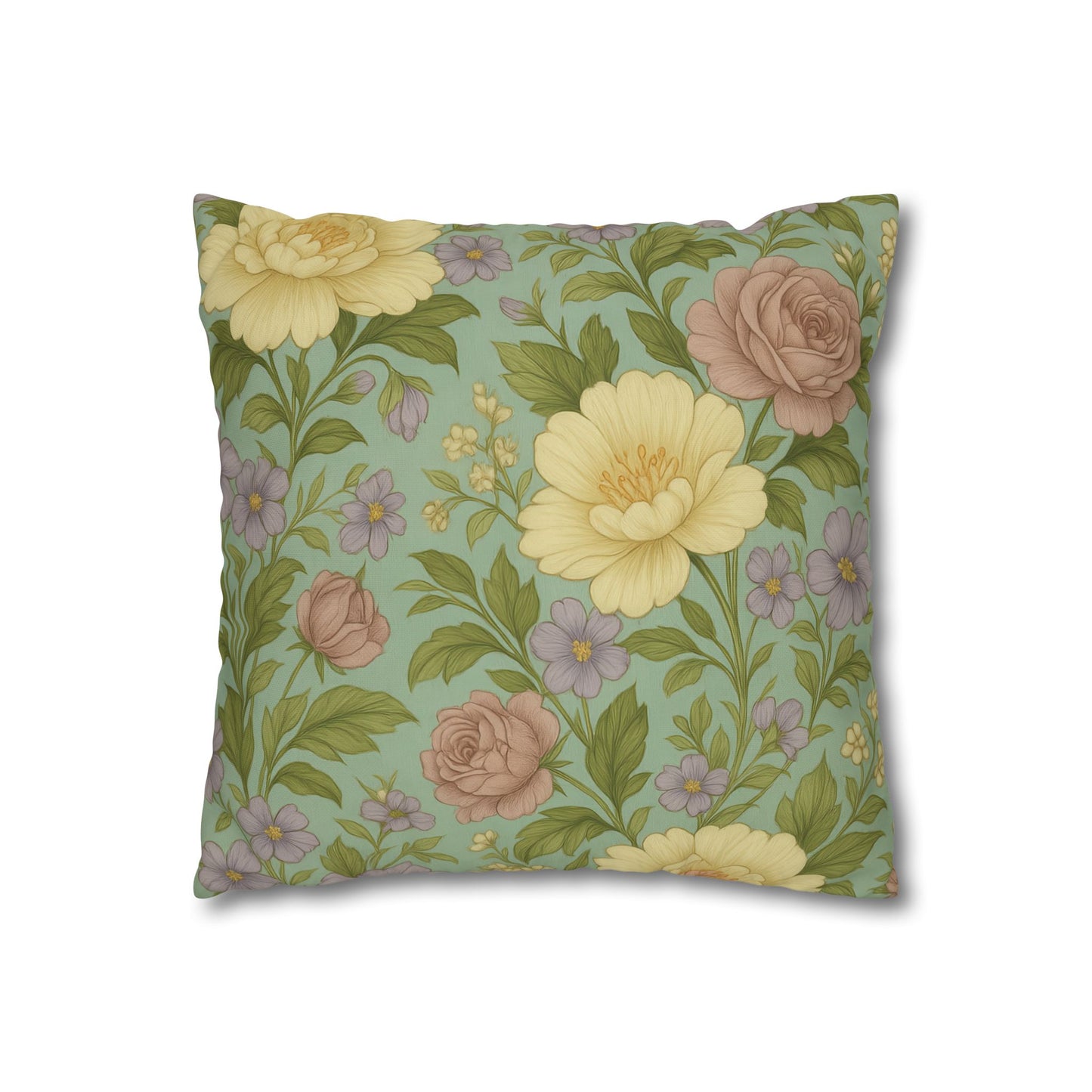Vintage Floral Poly Canvas Pillowcase - Home Decor, Throw Pillow, Accent Pillow, Gift Idea, Cottage Core Style