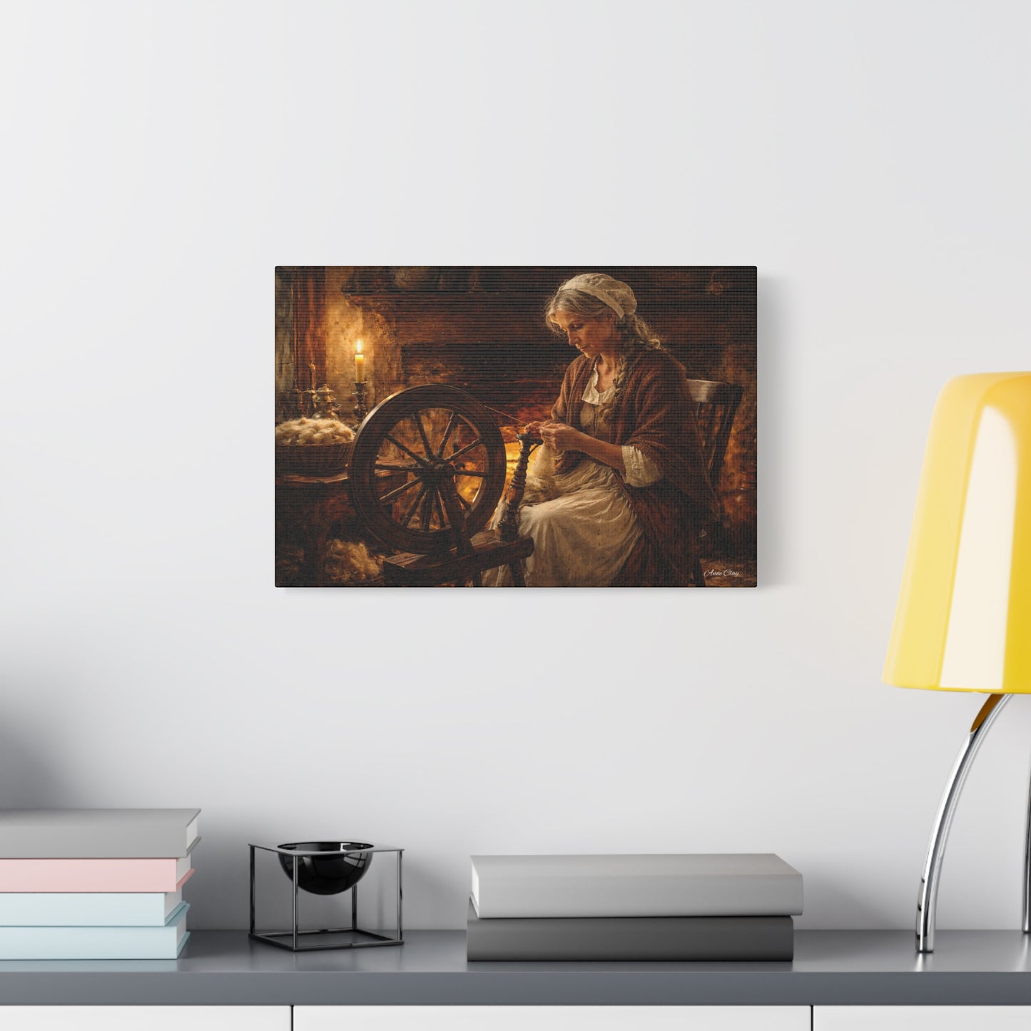 Domestic Spinning Wheel Cottagecore Matte Canvas Print