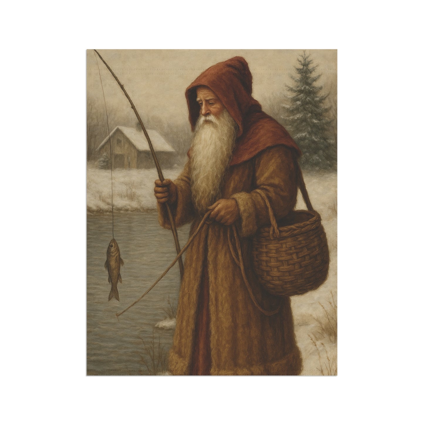 Fishing Decor Garden Banner with Winter Scene