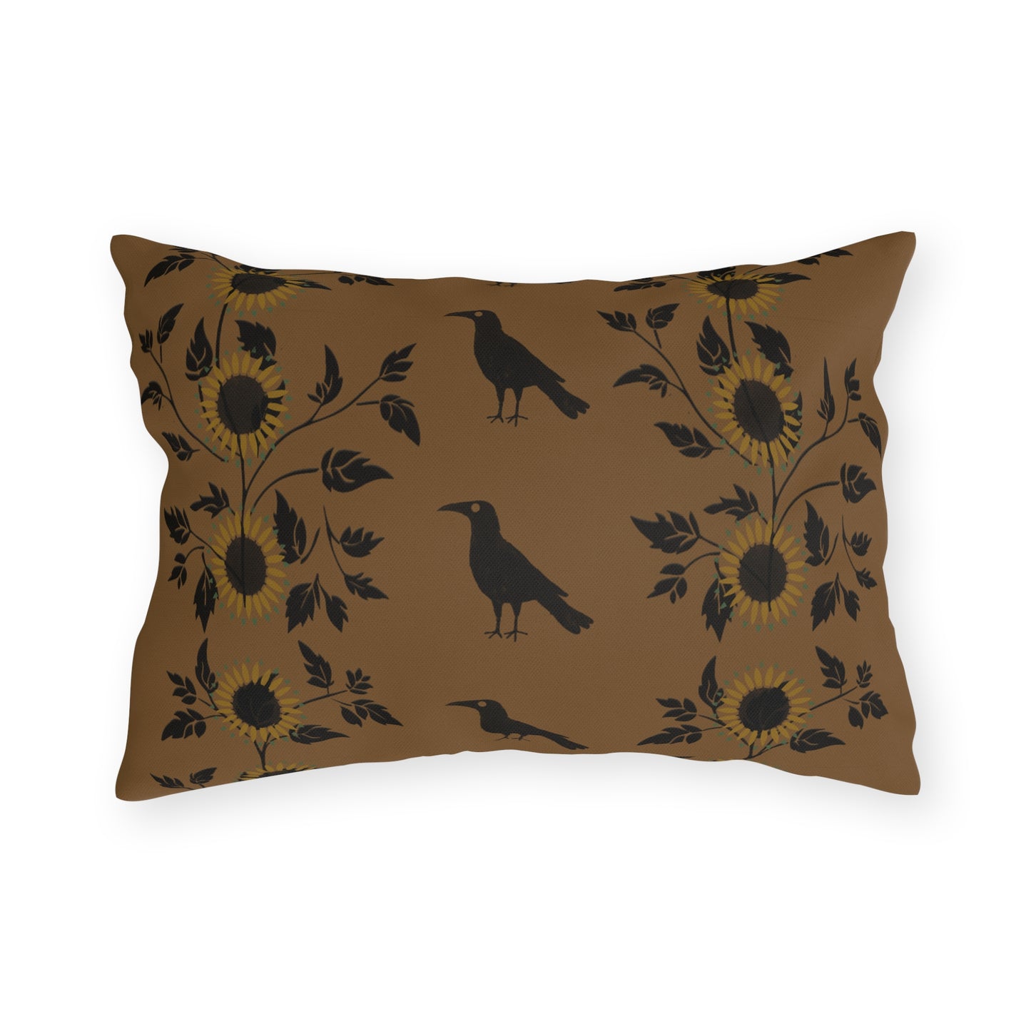 Sunflower and Crows on Gold Outdoor Pillows