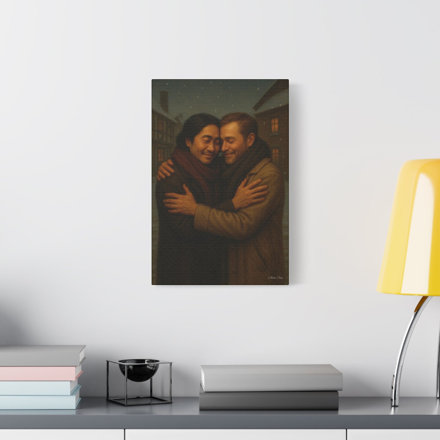 Spirit of Christmas, Brotherly Love Warm Embrace Canvas Art