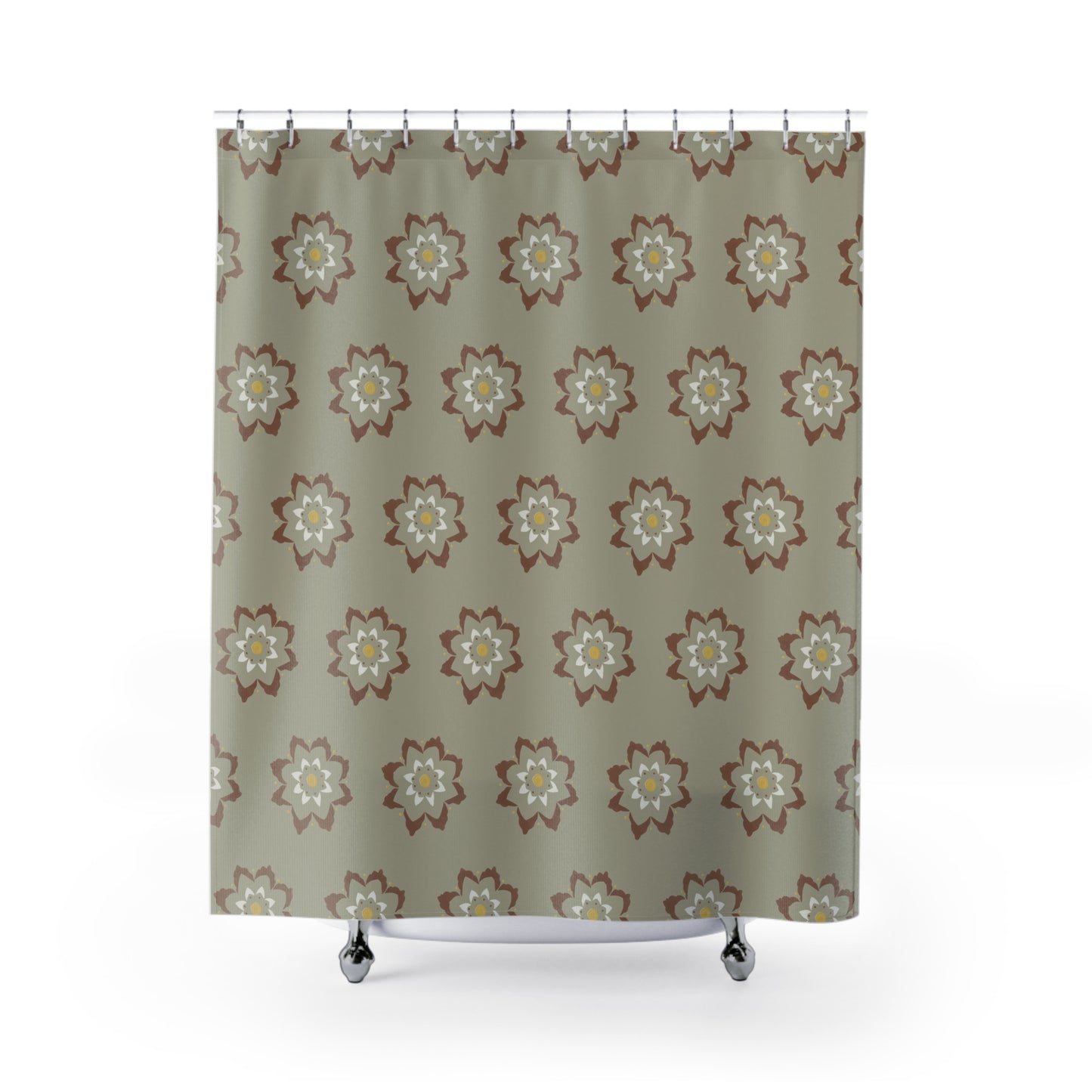Fantasy Collection Small Stencil Flower Taupe, Rust, Cream Shower Curtains