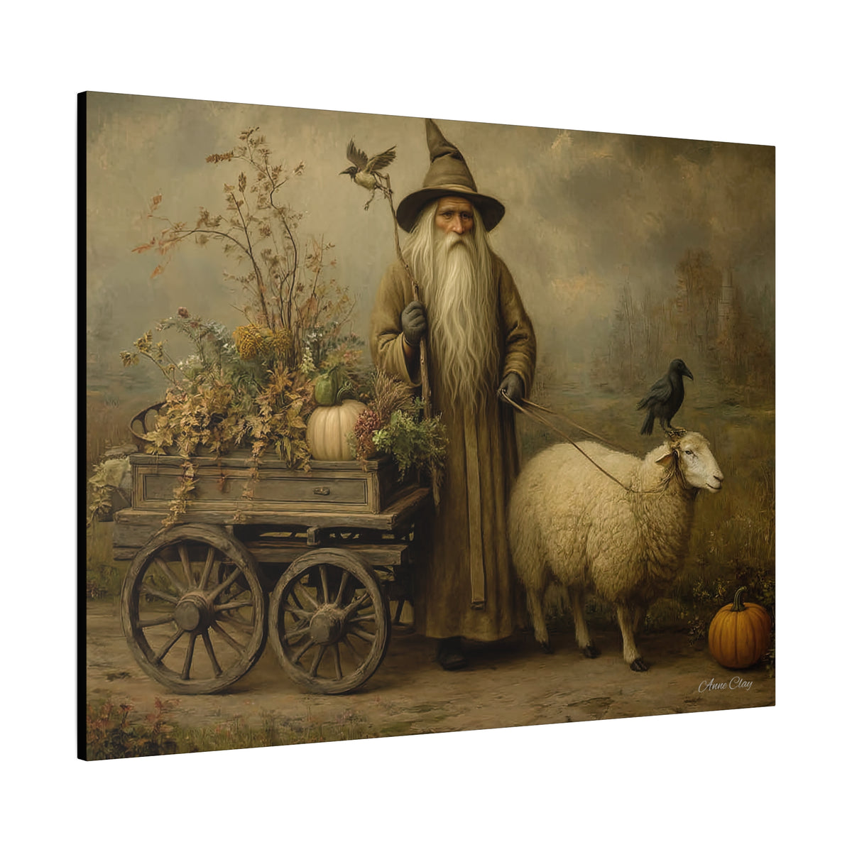 Whimsical Harvest Canvas Art, Autumn Decor, Farmhouse Wall Art, Mythical Wizard Artwork, Halloween & Thanksgiving Decoration