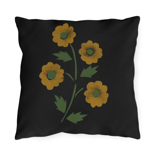Stencil Flowers on Black Outdoor Pillows