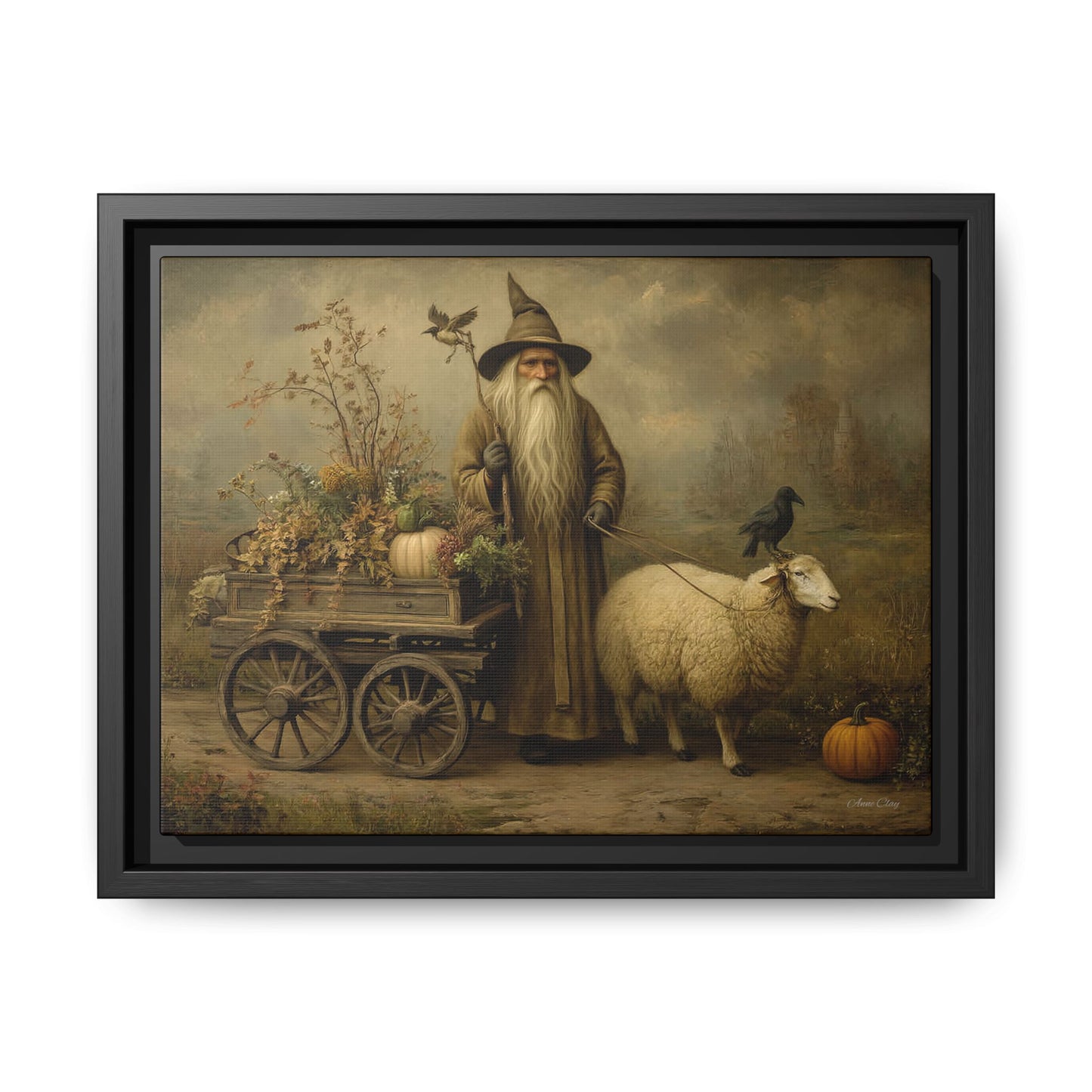 Autumn Harvest Canvas Art, Framed Wall Decor, Fall Home Decor, Witch Art for Halloween, Rustic Farmhouse Decoration, Seasonal Wall Hanging