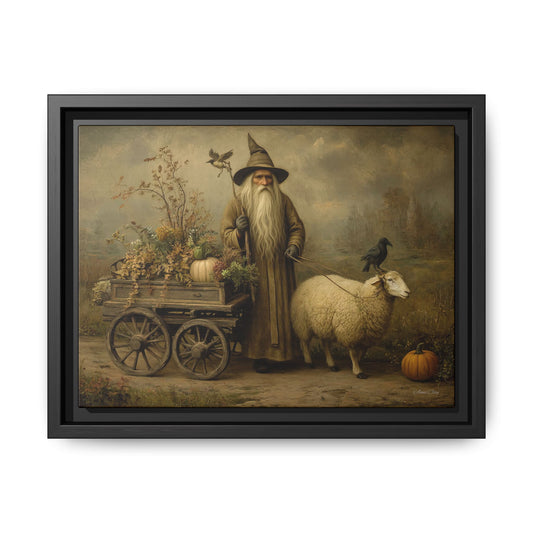 Autumn Harvest Canvas Art, Framed Wall Decor, Fall Home Decor, Witch Art for Halloween, Rustic Farmhouse Decoration, Seasonal Wall Hanging
